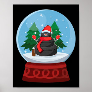 Christmas Snow Globe Ice Hockey Snowman Poster