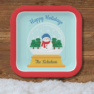 CHRISTMAS SNOW GLOBE PAPER PLATES