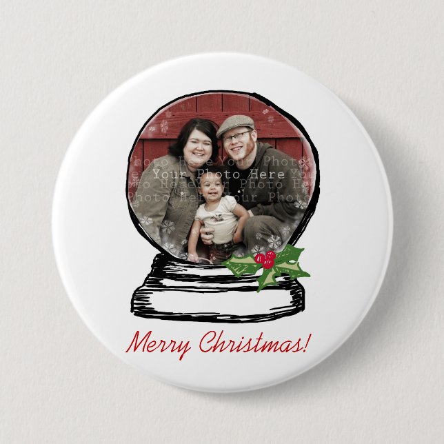 Christmas Snow Globe Photo Pinback Button (Front)