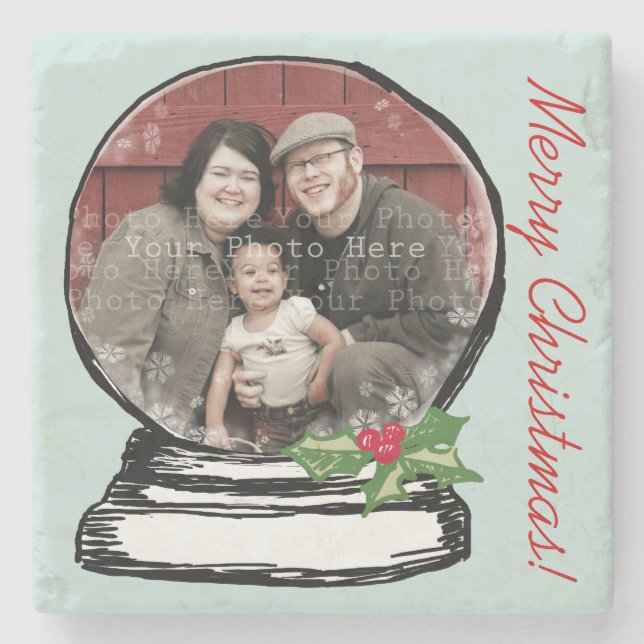 Christmas Snow Globe Photo Stone Coaster (Front)