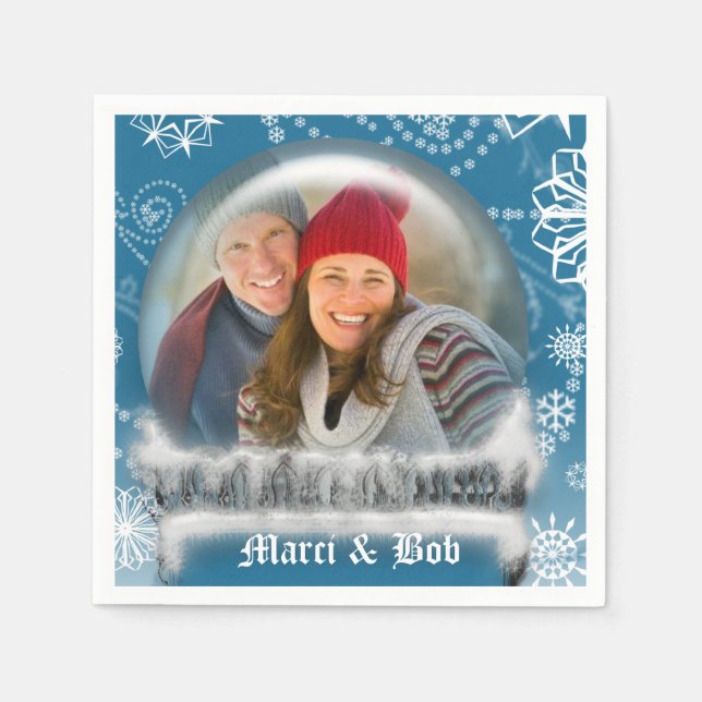 Christmas Snow Globe Photo Template Personalized Paper Napkins (Front)