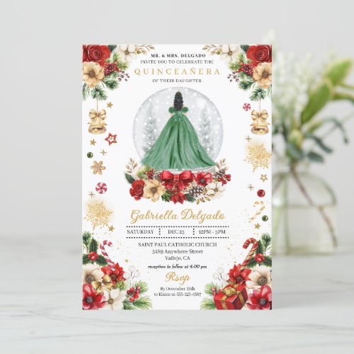 Christmas Snow Globe Princess Winter Quinceaera Invitation