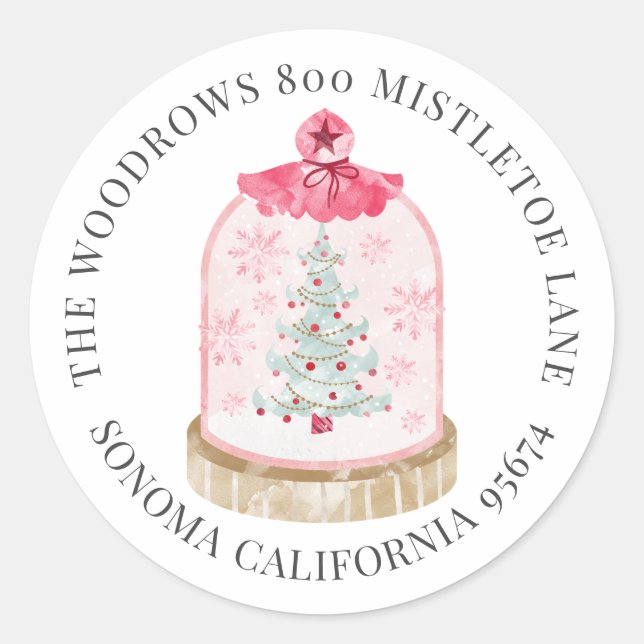 Christmas Snow Globe Return Address Classic Round Sticker (Front)