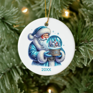 Christmas snow globe Santa add year message Ceramic Ornament
