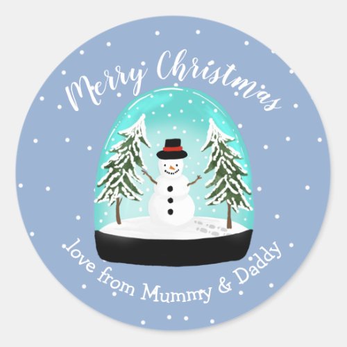 christmas snow globe santa child gift wrapping classic round sticker