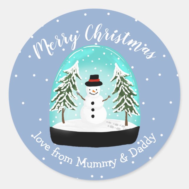 christmas snow globe santa child gift wrapping classic round sticker (Front)