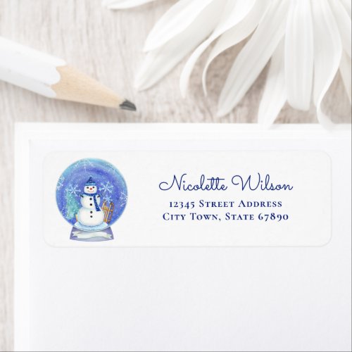 Christmas Snow Globe Snowman Holiday Address Label