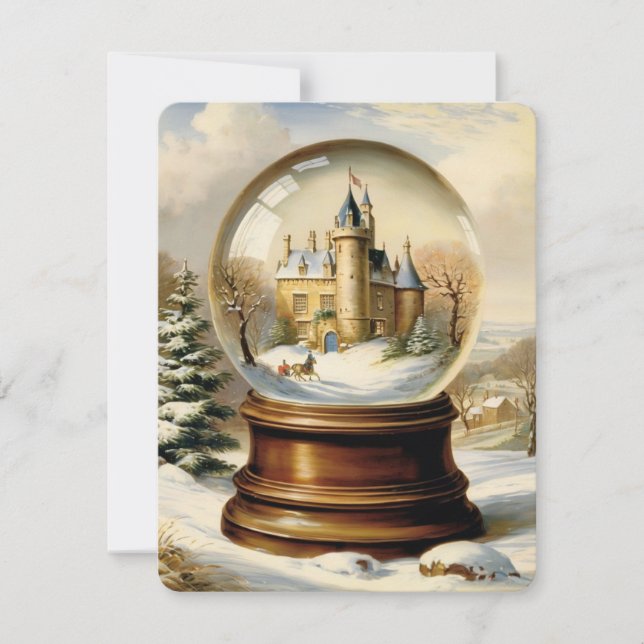 christmas snow globe vintage holiday card (Front)