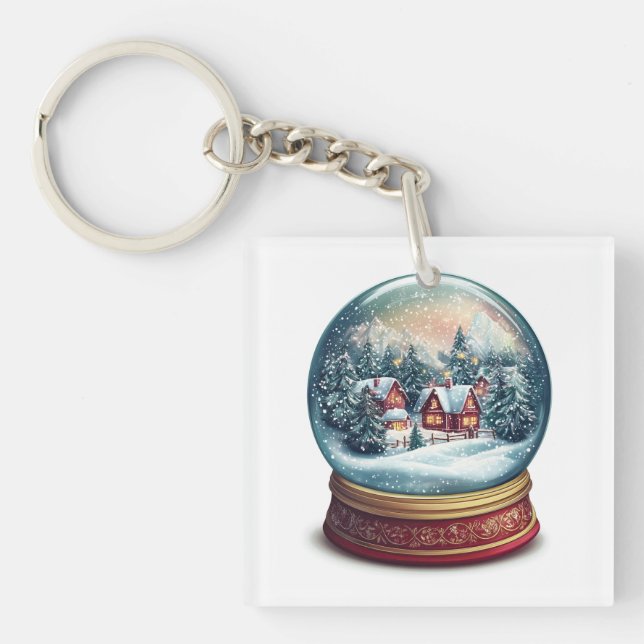 Christmas Snow globe with a tiny village design Keychain (Front)