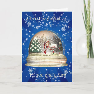 Christmas Snow Globe with little elf and mail box Holiday Card