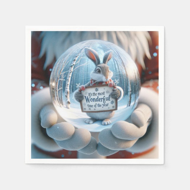 Christmas Snow Globe With Rabbit Napkins (Front)