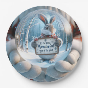 Christmas Snow Globe With Rabbit Paper Plates