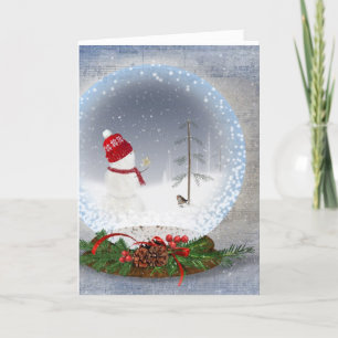 Christmas Snow Globe With Snowman Holiday Card