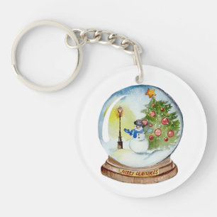 Christmas Snow Globe with Snowman & Tree Keychain