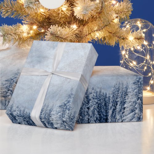 Christmas snow in the trees scene wrapping paper