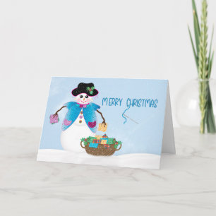 Christmas Snow Lady Crafter Quilter Snow Scene Car Card
