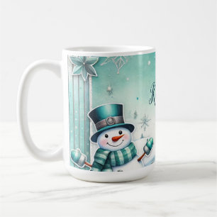 Christmas: snow man turquoise coffee mug