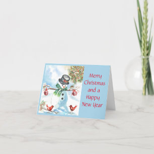 Christmas Snow Man with Cardinals Holiday Card