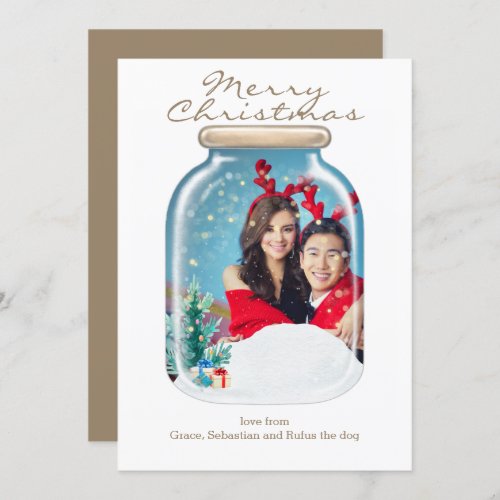 Christmas Snow Mason Jar Photo Personalized Card