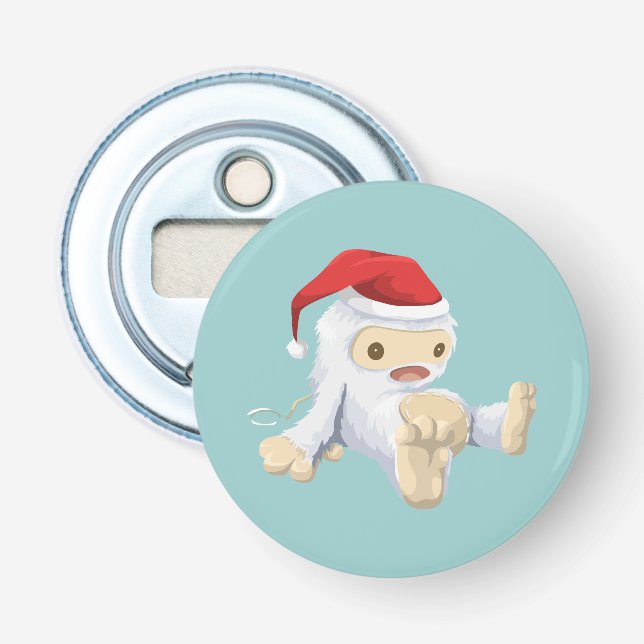 Christmas Snow Monster Doll With a Red Santa Hat Bottle Opener (Front)