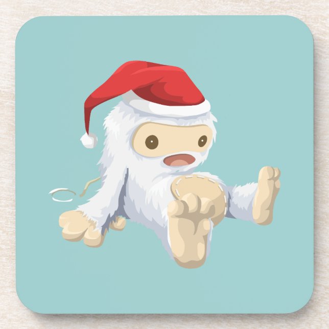 Christmas Snow Monster Doll With a Red Santa Hat Coaster (Front)