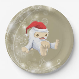 Christmas Snow Monster Doll With a Red Santa Hat Paper Plates