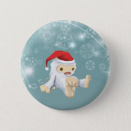 Christmas Snow Monster Doll With a Red Santa Hat Pinback Button