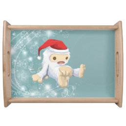 Christmas Snow Monster Doll With a Red Santa Hat Serving Tray