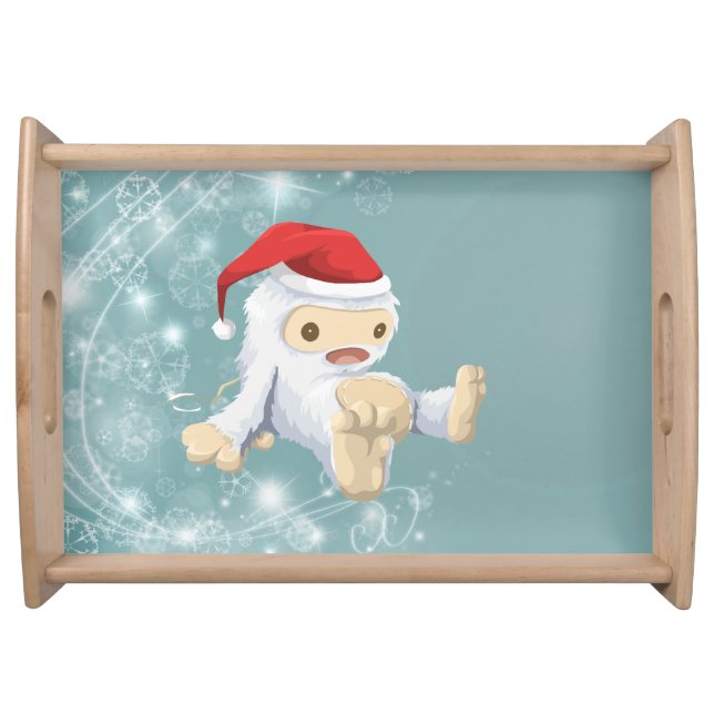 Christmas Snow Monster Doll With a Red Santa Hat Serving Tray (Front)