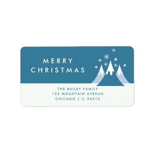 Christmas Snow Mountains Blue Return Address Label