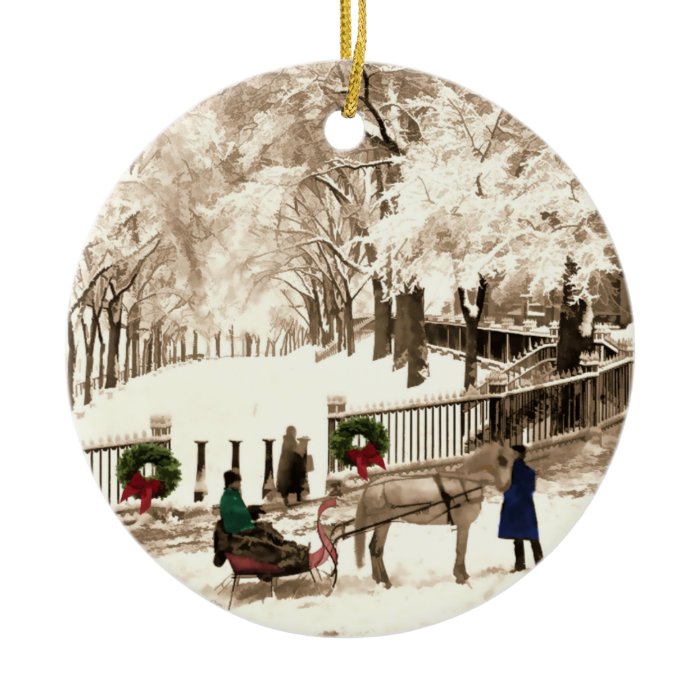 Christmas & Snow on Boston Commons in the 1870s Ornament