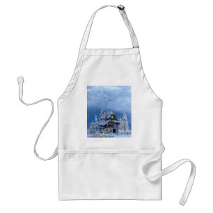 Christmas Snow on Gingerbread House Adult Apron