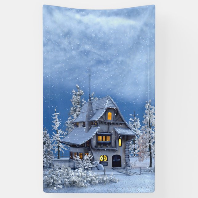Christmas Snow on Gingerbread House Banner (Vertical)