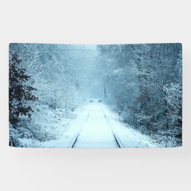Christmas Snow on Railroad Tracks Banner (Horizontal)