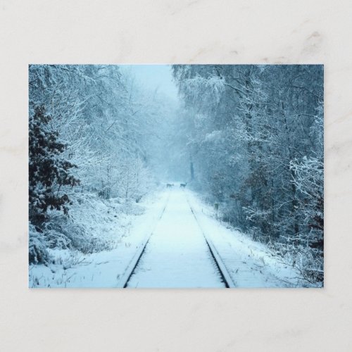 Christmas Snow on Railroad Tracks Postcard