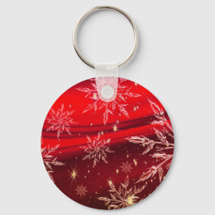 Christmas snow on red background keychain