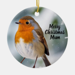 Christmas, Snow, Robin, Tree ornament, personalize Ceramic Ornament