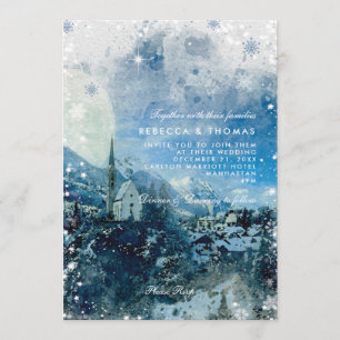Christmas snow scene winter holiday wedding invitation