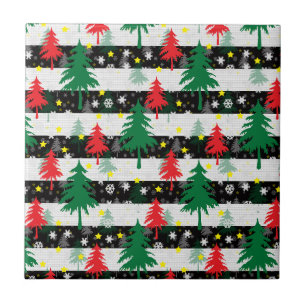 Christmas Snow Stripes Ceramic Tile