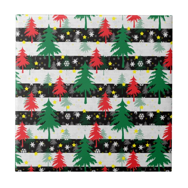 Christmas Snow Stripes Ceramic Tile (Front)