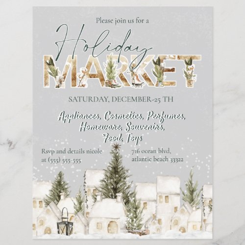 Christmas Snow Town Holiday Market Invitation