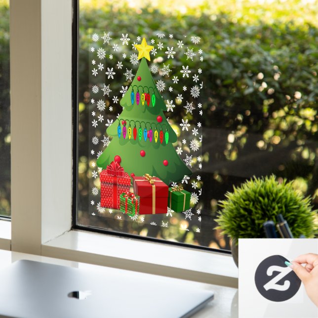 Christmas Snow Tree Home Storefront 8x11 Vinyl Window Cling (Office)