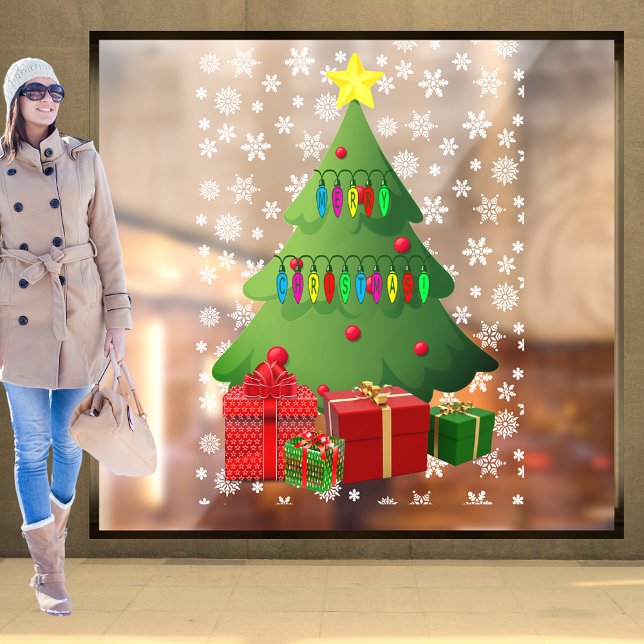 Christmas Snow Tree Presents Home Storefront Vinyl Window Cling (Christmas Snow Tree Presents Home Storefront Vinyl Window Cling)