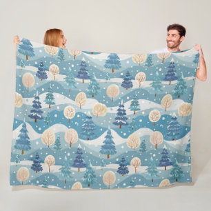 Christmas snow trees fleece blanket