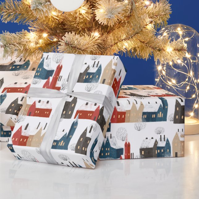 Christmas Snow Village Cozy Festive Nostalgic Wrapping Paper (Holidays)