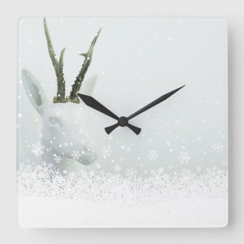 Christmas Snow White Square Wall Clock