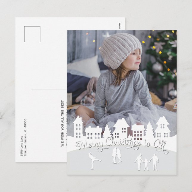 Christmas Snow White Village Silhouette Holiday Postcard (Front/Back)