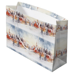 Christmas Snow Winter Wonderland Village Landscape Large Gift Bag
