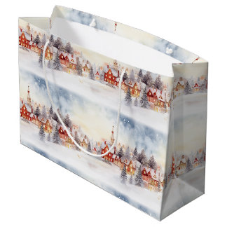 Christmas Snow Winter Wonderland Village Landscape Large Gift Bag