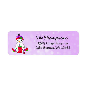 Christmas Snow Woman Knitting Background Label